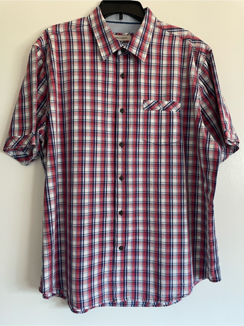 James Campbell Red, Navy & White Plaid Short-Sleeve Button-Down Shirt